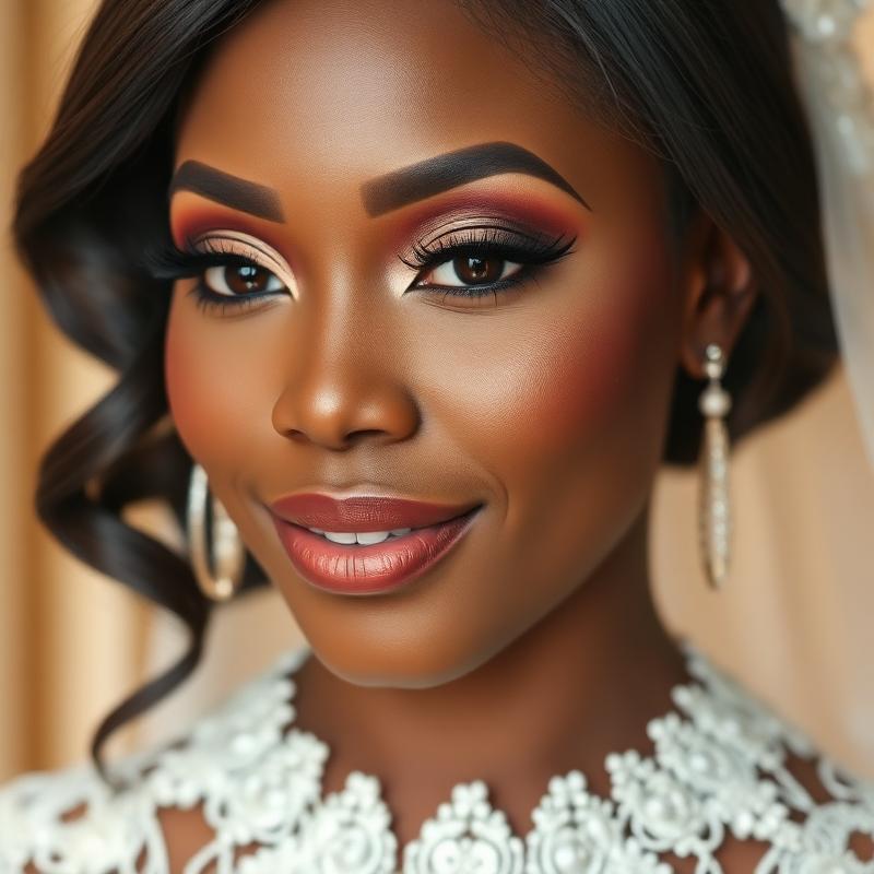 Nigerian bride with flawless soft glam bridal makeup