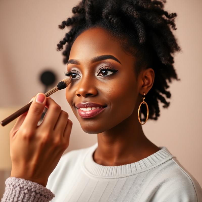 Nigerian woman having personal makeup applied by an artist